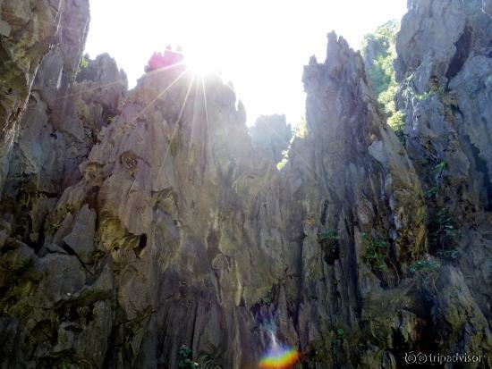 The rock formation surrounding the secret lagoon