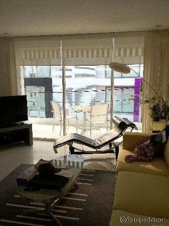 Looking out at the balcony in the new one bed apartment.