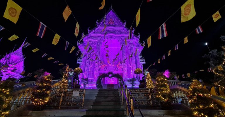 ความสวยงามของพระอุโบสถยามค่ำคืน วัดดอนใหญ่