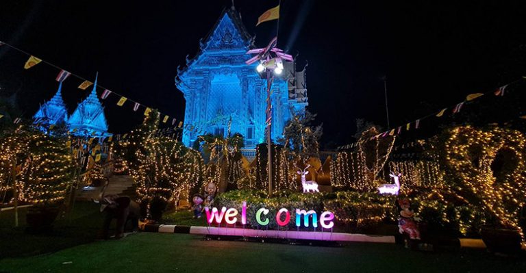 ความสวยงามของพระอุโบสถยามค่ำคืน วัดดอนใหญ่