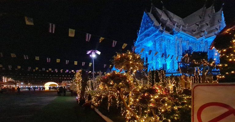 ความสวยงามของพระอุโบสถยามค่ำคืน วัดดอนใหญ่