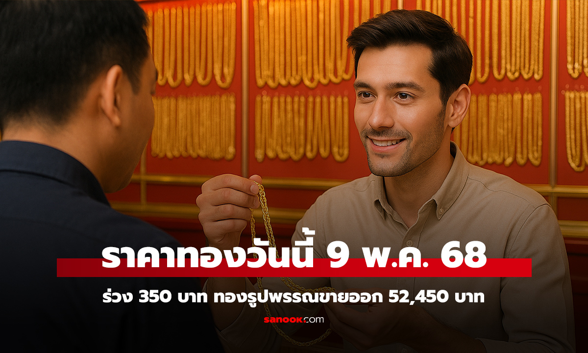 ราคาทองวันนี้ 9 พ.ค. 68 ร่วง 350 บาท ทองรูปพรรณขายออก 52,450 บาท