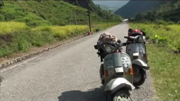 เจโอ๋เวสป้าผจญภัย-พักรถกลางหุบเขาลำธารเทือกเขา Kodari Nepal