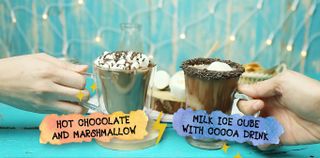 Hot Chocolate and Marshmallow and Milk Ice Cube with Cocoa drink