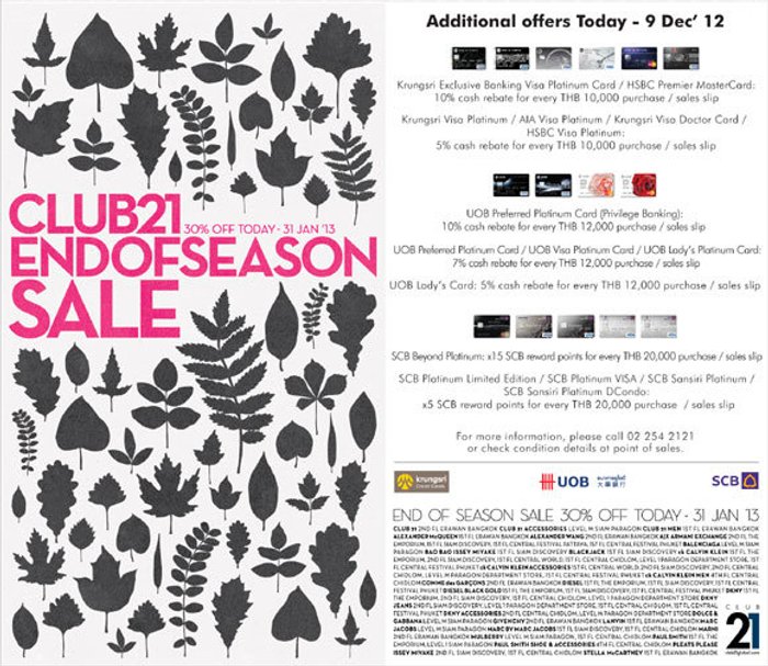 Club21 End of Season Sale 30%off, Today-31 Jan'13