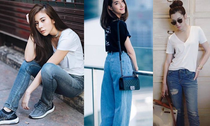 แต่งตัวง่ายๆ สไตล์ดาราไทย เสื้อยืด+กางเกงยีนส์ simple look สวยง่ายในวันเบาๆ