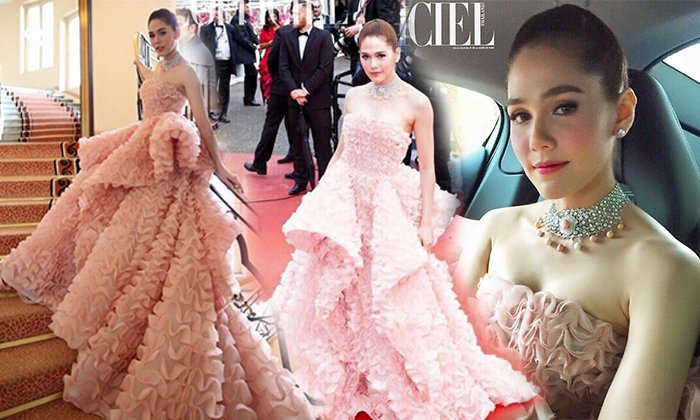 ชมพู่ อารยา เมืองคานส์ สวยไม่มีสะดุด ในชุดปะการังสีชมพู สุดสง่า