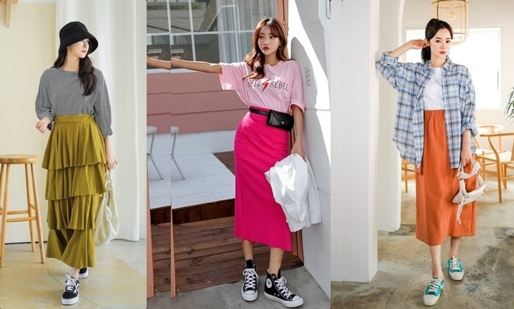 ไอเดียแมตช์ เสื้อยืด กับ กระโปรงยาว คิวท์มาก