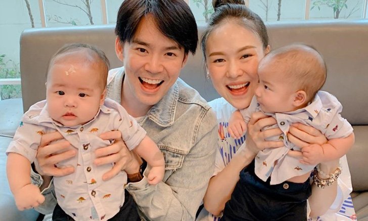 "น้องธีร์-น้องพีร์" ลูกชายฝาแฝด "พ่อบีม แม่ออย" หล่อตี๋ น่าฟัดมาก