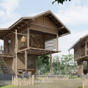 แบบบ้านทรงไทยเดิม โครงสร้างครึ่งไม้ครึ่งปูน 1 ห้องนอน 1 ห้องน้ำ พร้อมลานพักผ่อนชั้นล่าง