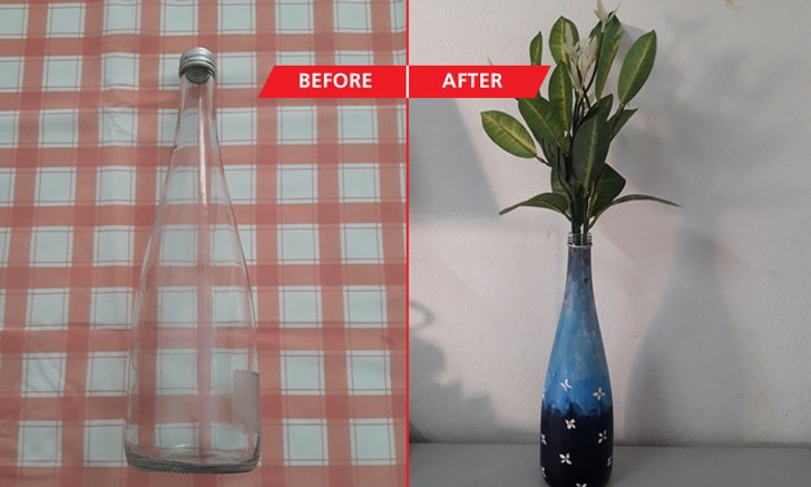 DIY เพนท์สีขวดน้ำเปลี่ยนเป็นแจกันดอกไม้ ตกแต่งห้องแบบประหยัดงบ