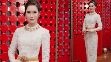 ฐิสา วริฏฐิสา สวยสง่าในชุดไทยบรมพิมานปักมือทั้งชุด ราคาหลักแสน