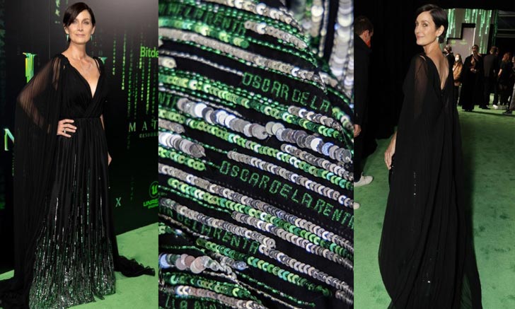 Carrie-Anne Moss สวมเดรส Oscar de la Renta แบบตัดมาเพื่อ The Matrix โดยเฉพาะ