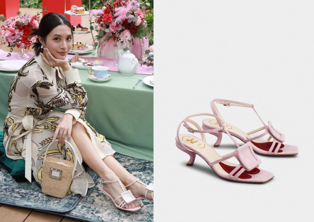 มิว นิษฐา จิรยั่งยืน คูหาเปรมกิจ สวมรองเท้าส้นสูง Roger Vivier รุ่น Virgule Covered Buckle Sandals