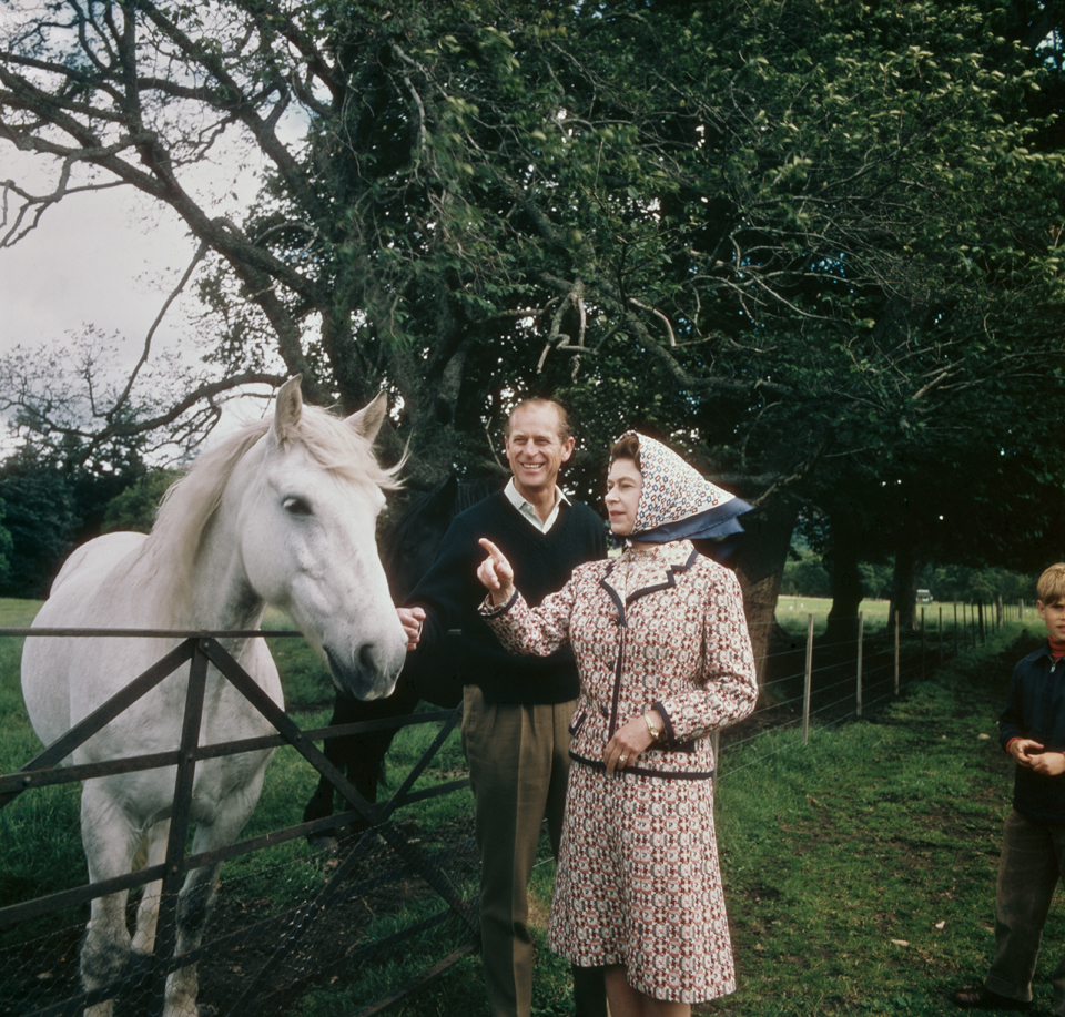 Queen Elizabeth II and Prince Philip visit a farm on the Balmoral estate in Scotland, during their Silver Wedding anniversary year, September 1972