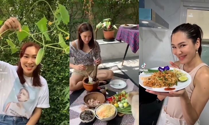 "จอย รินลณี" โหมดแม่ศรีเรือน เก็บผัก ตำส้มตำ โชว์สกิลผัดไทย