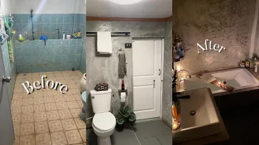 ไอเดียรีโนเวท “ห้องน้ำเก่าอายุ 18 ปี” ตกแต่งในสไตล์ปูนเปลือย ในงบ 27000 บาท
