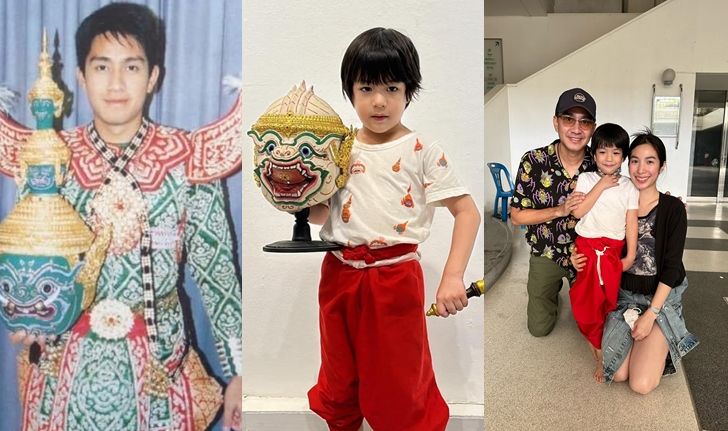 น่าเอ็นดู "น้องดิน" ลูกกัปตัน-เอ้ก ฝึกเรียนโขน เทียบภาพเก่ากับคุณพ่อ