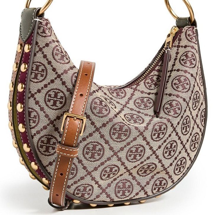 Tory Burch T Monogram Jacquard Studded Mini Crescent Bag