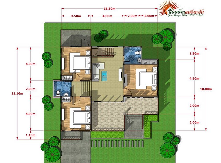 แบบบ้านทรงโมเดิร์นขนาดชั้นครึ่ง 3 ห้องนอน 2 ห้องน้ำ พร้อมที่จอดรถ งบก่อสร้างเริ่มต้น 16 ล้านบาท