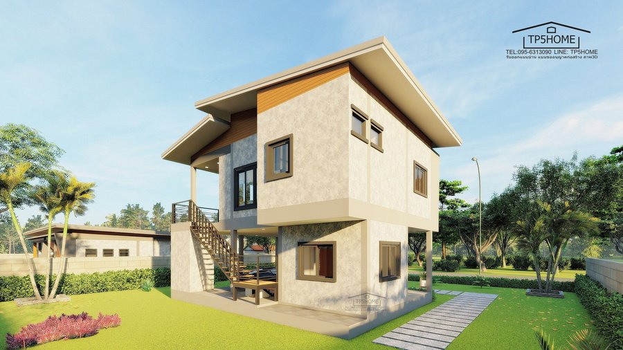แบบบ้านสองชั้นสไตล์โมเดิร์นลอฟท์ 2 ห้องนอน 2 ห้องน้ำพร้อมใต้ถุนยกสูงพื้นที่ 120 ตรม