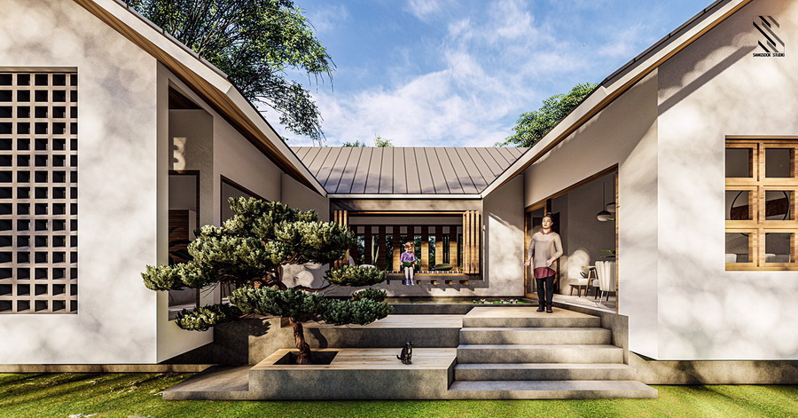 แบบบ้านสไตล์ญี่ปุ่น ดีไซน์รูปตัวยู U-Shape House พร้อมจัดสวนญี่ปุ่นไว้กลางบ้าน