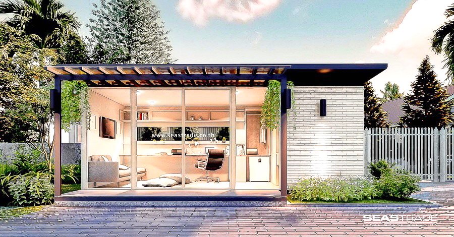 แบบห้องทำงานสำเร็จรูป พื้นที่สร้างสรรค์ผลงานในขนาดพอเหมาะ พร้อมห้องน้ำในตัว