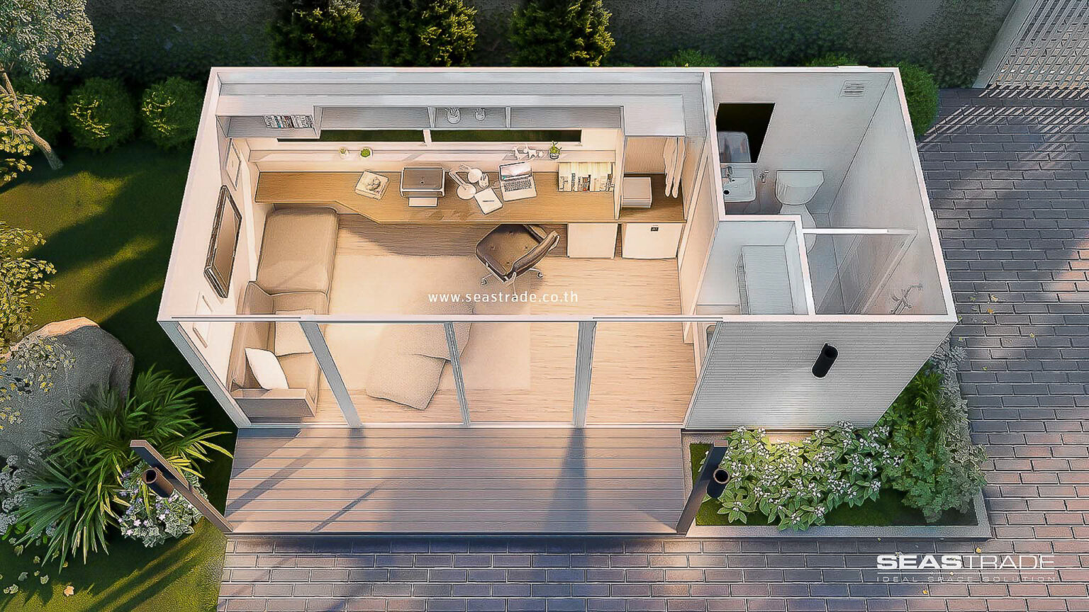 แบบห้องทำงานสำเร็จรูป พื้นที่สร้างสรรค์ผลงานในขนาดพอเหมาะ พร้อมห้องน้ำในตัว